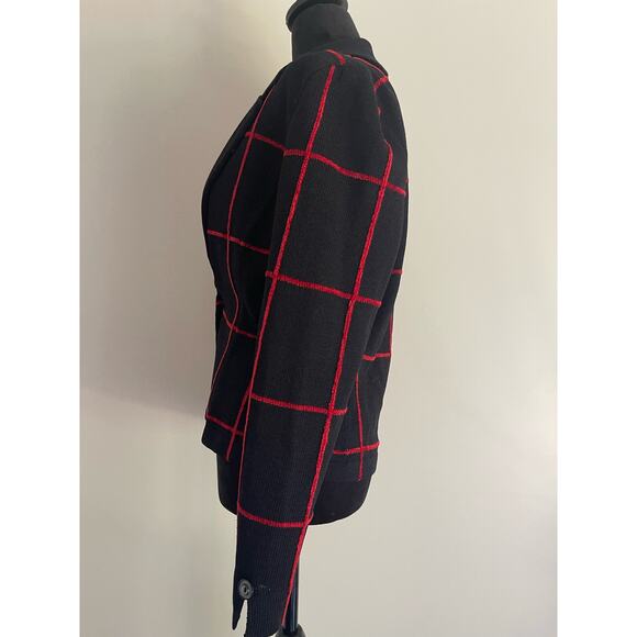 J.S.S knit ware jacket blazet Sm black / red strip wool blend button up classic - Picture 7 of 13